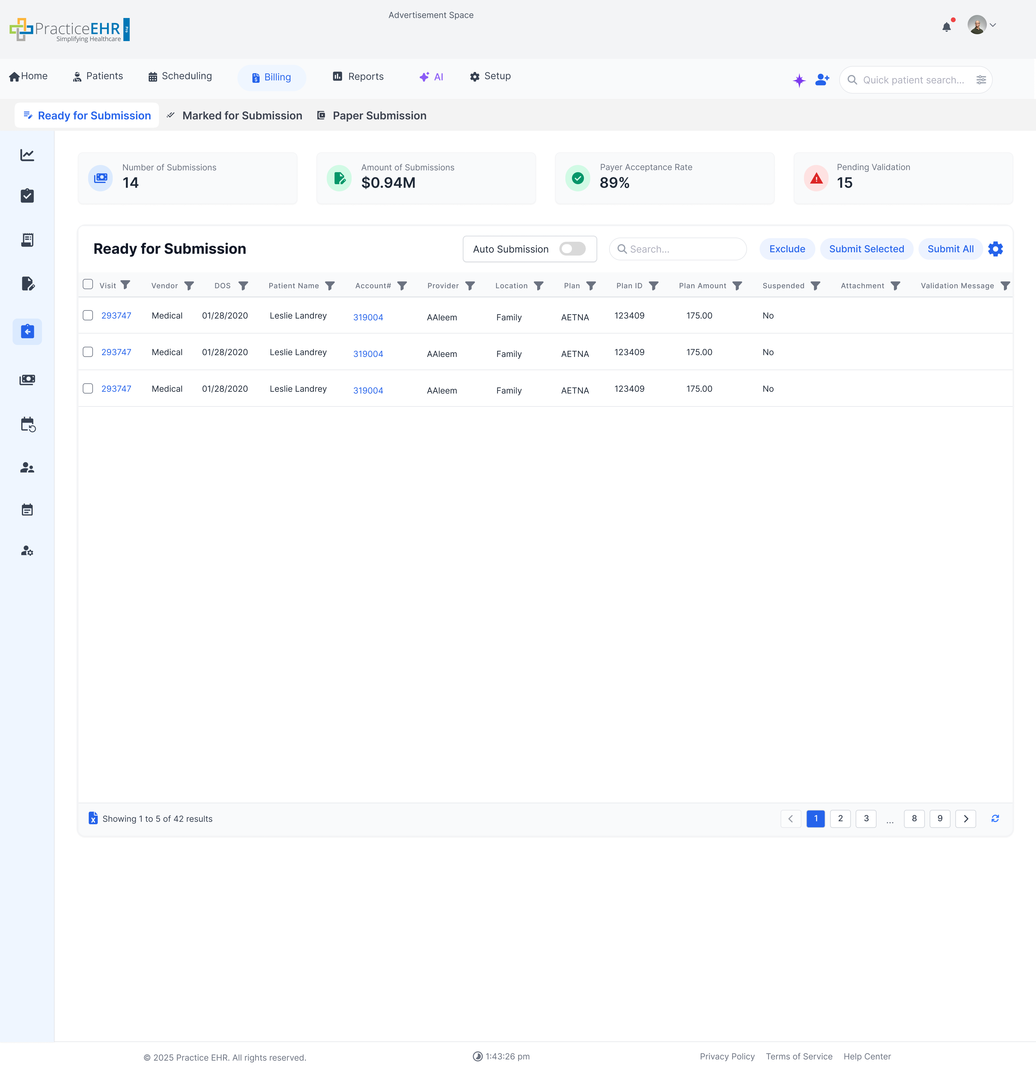 Electronic Submission - Marked for Submission Screenshot